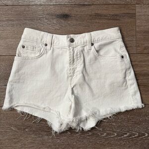 7 For All Mankind White Cutoff Denim Shorts Frayed Hem Coastal Summer Size 25